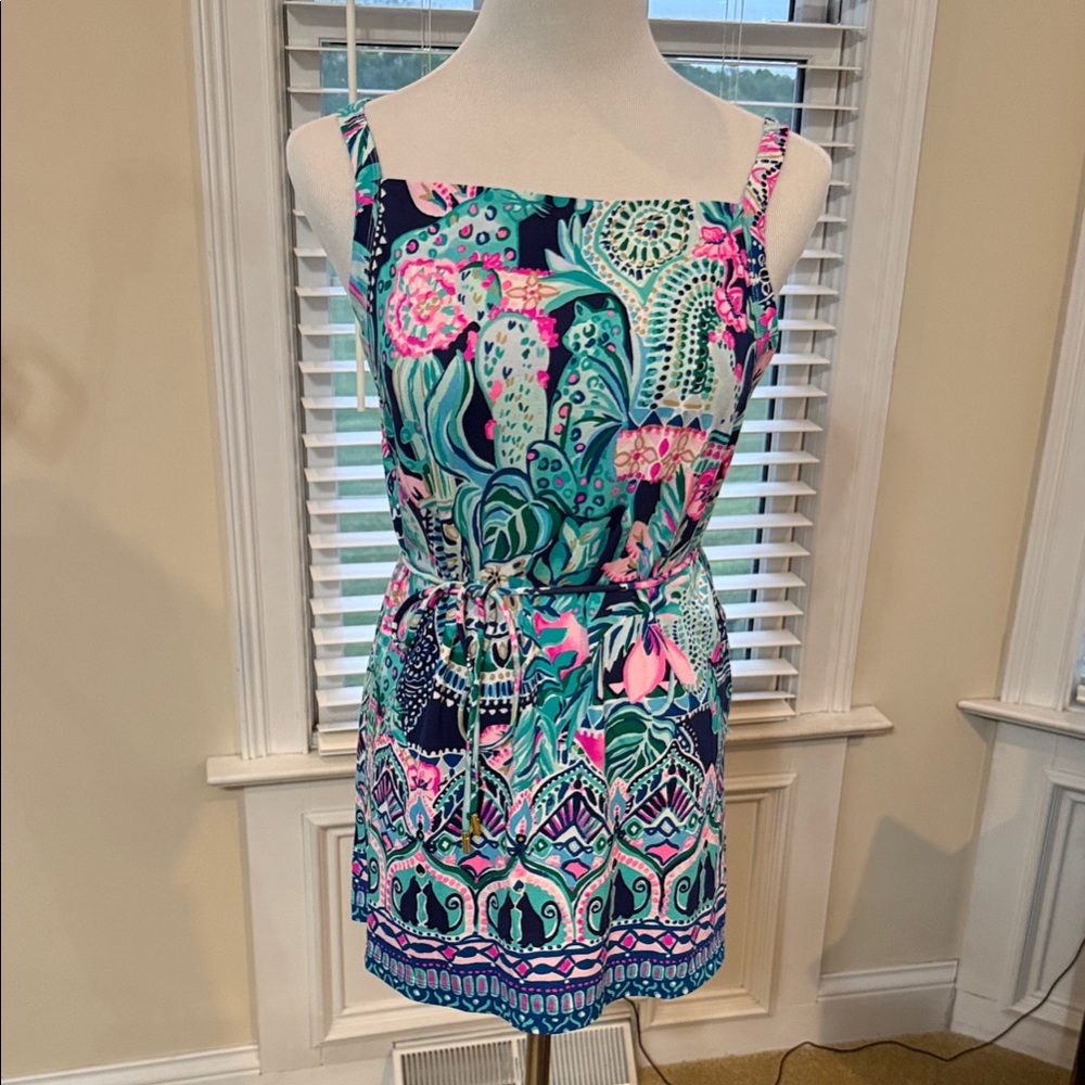 Lilly Pulitzer Navy, Teal & Pink Print Sleeveless Tunic Top